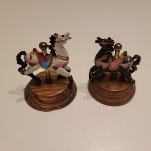 Vintage miniature carousel horses - Metal & Wood base turns